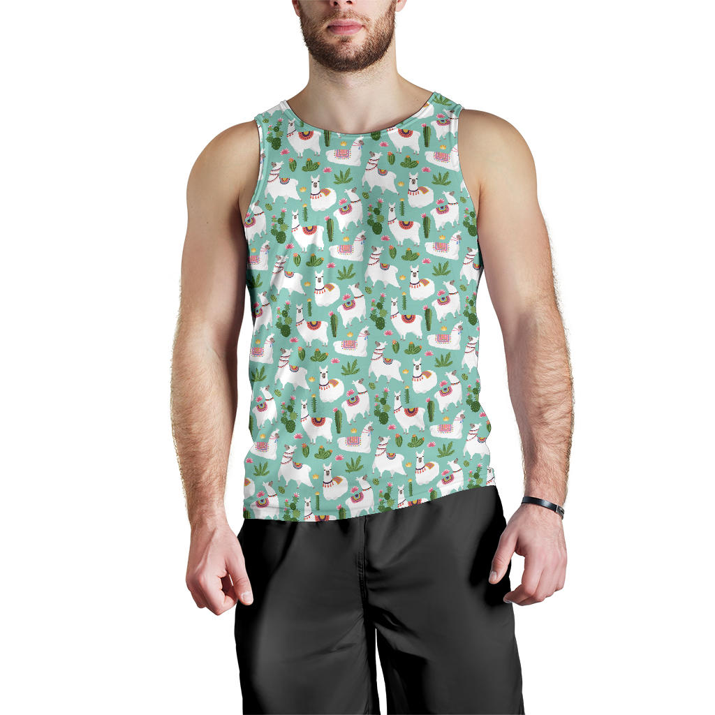 Llama with Cactus Themed Print Men Tank Top
