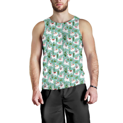 Llama with Cactus Themed Print Men Tank Top
