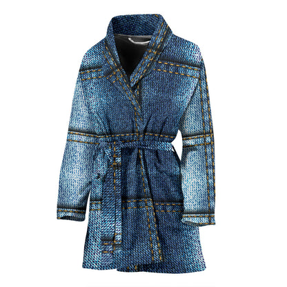 Jean Patchwork Pattern Print Design 02 Women Bathrobe