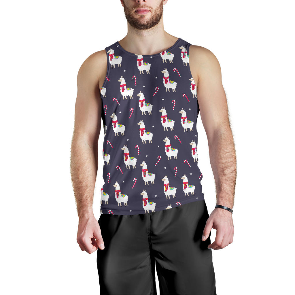 Llama with Candy Cane Themed Print Men Tank Top