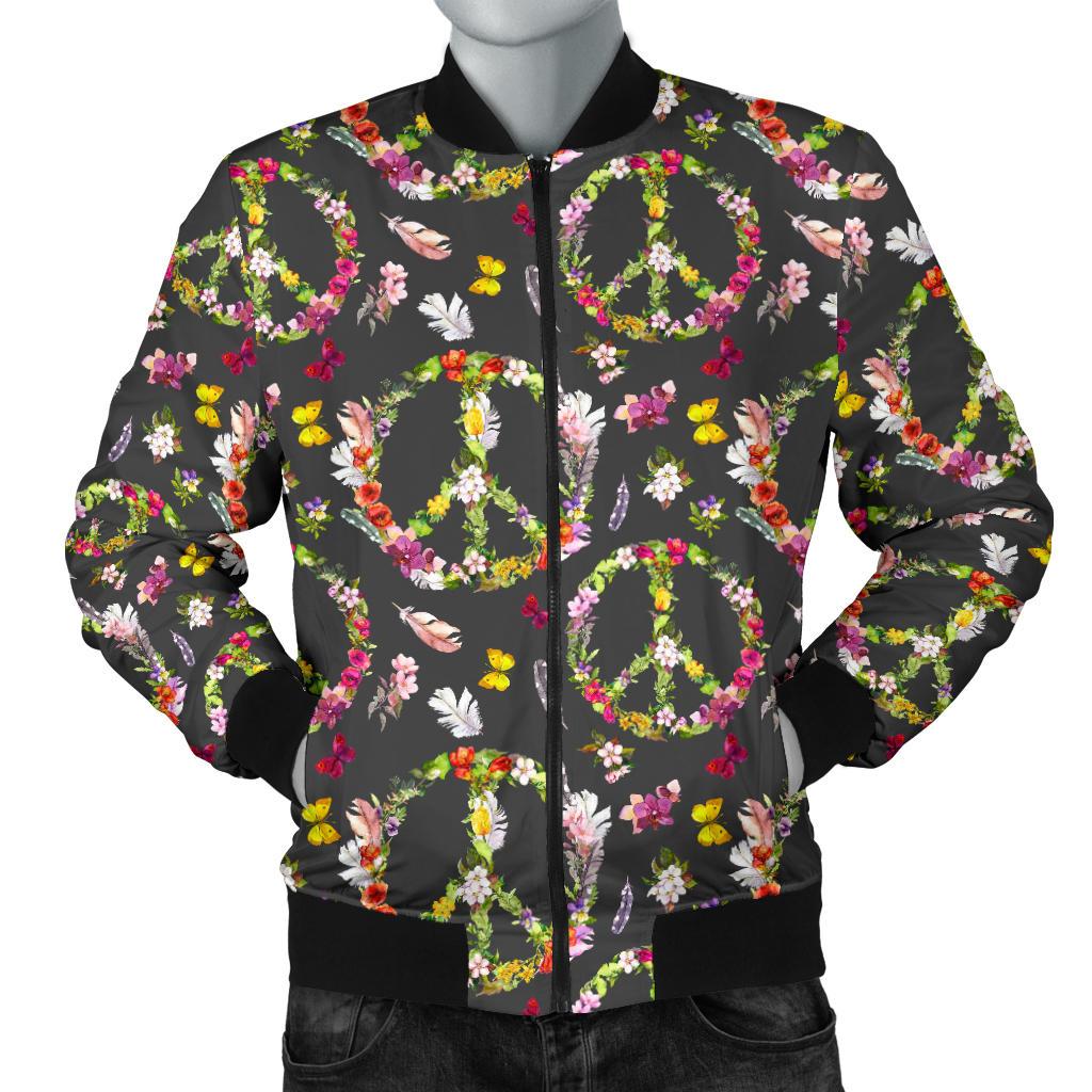 Peace Sign flowers Design Print Men Bomber Jacket