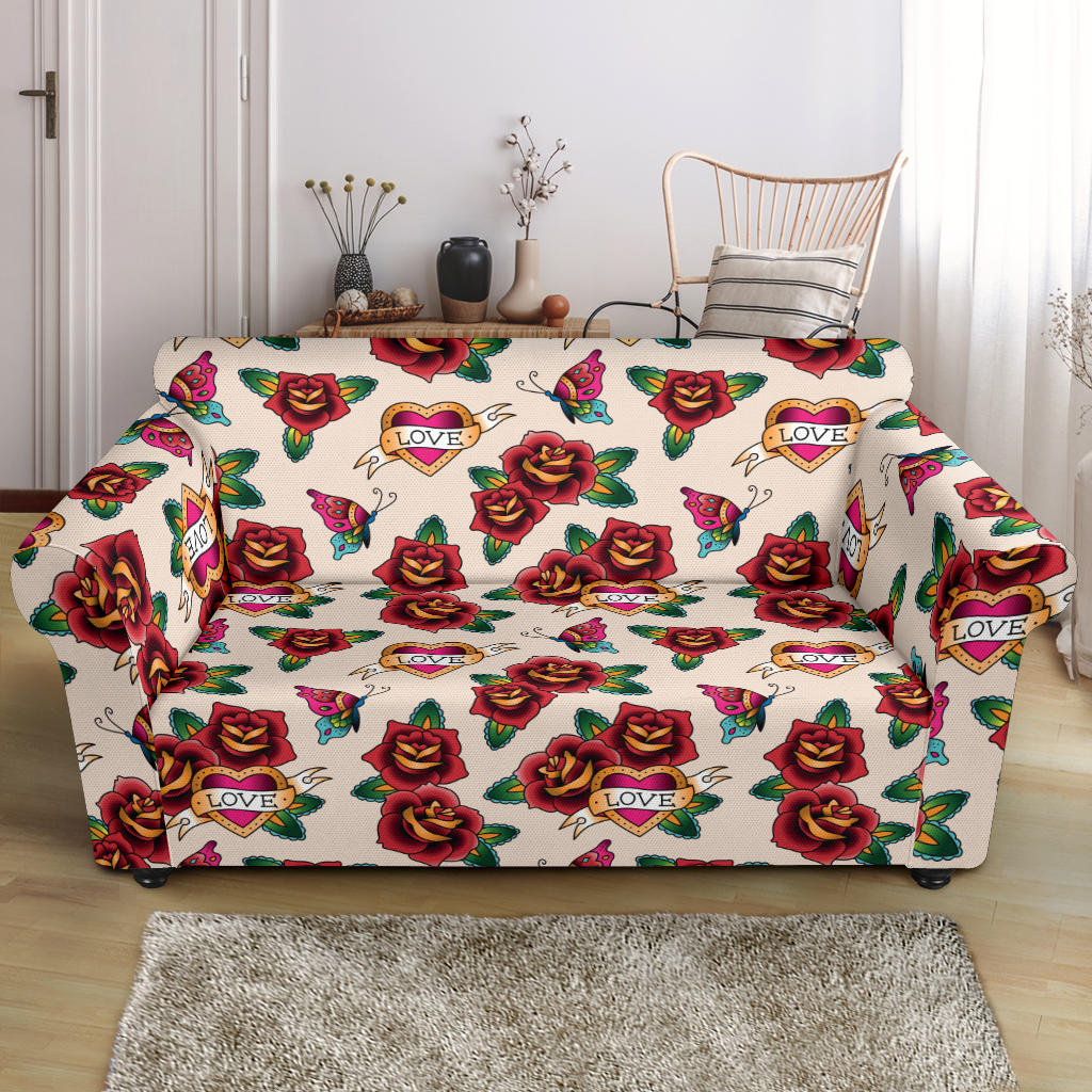 Tattoo Rose Print Design LKS302 Loveseat Couch Slipcover