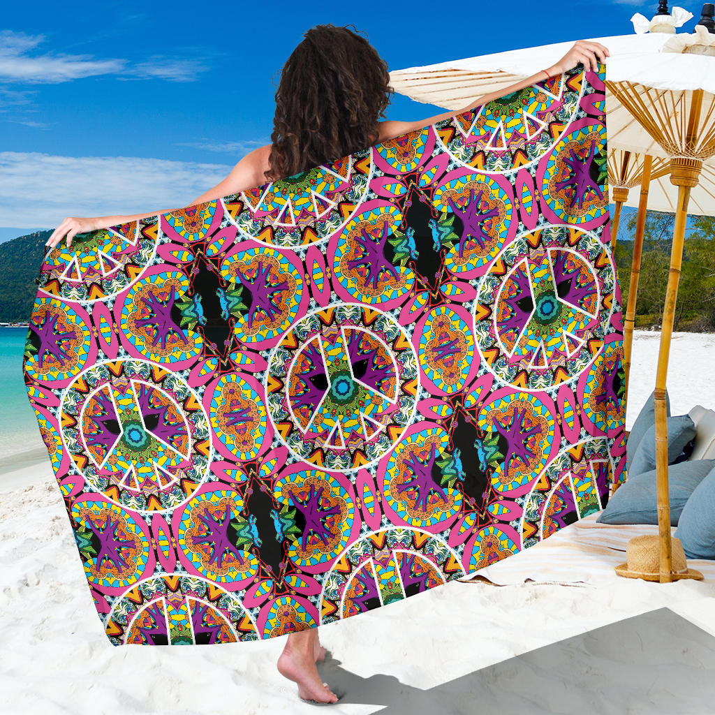 Peace Sign Pattern Print Design A03 Sarong Pareo Wrap