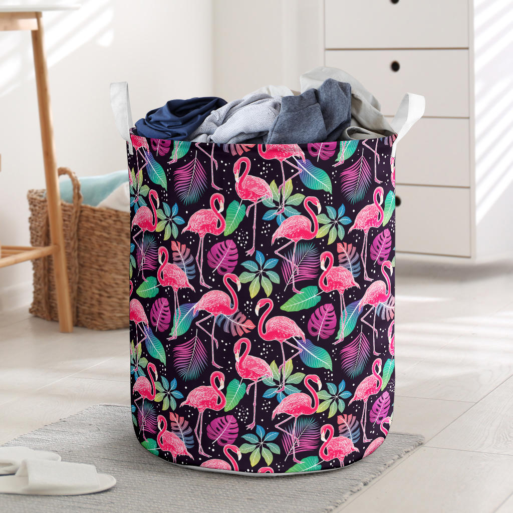 Flamingo Tropical leaves Neon Print Laundry Basket