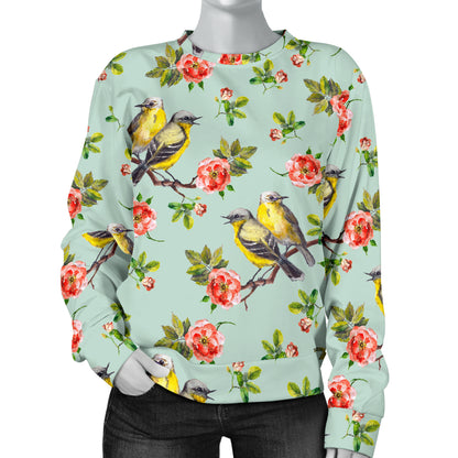 Bird with Red Flower Print Pattern Women Long Sleeve Sweatshirt