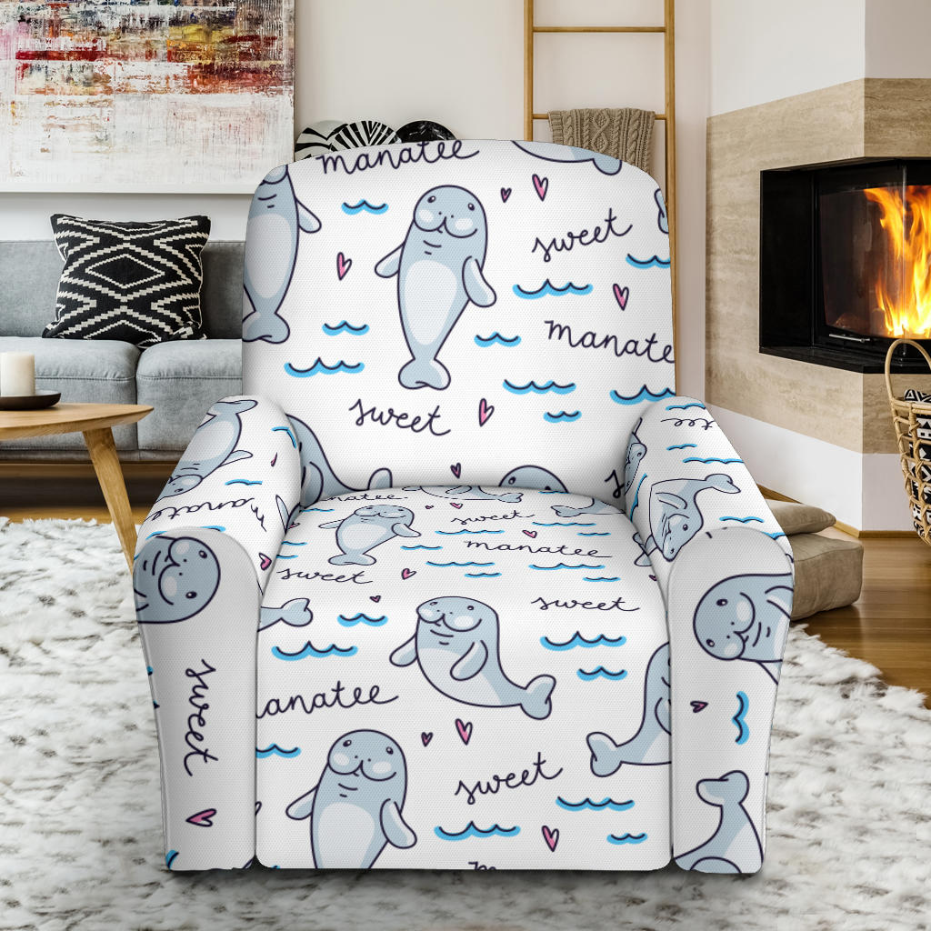 Manatee Baby Pattern Print Design 03 Recliner Slipcover with Pocket