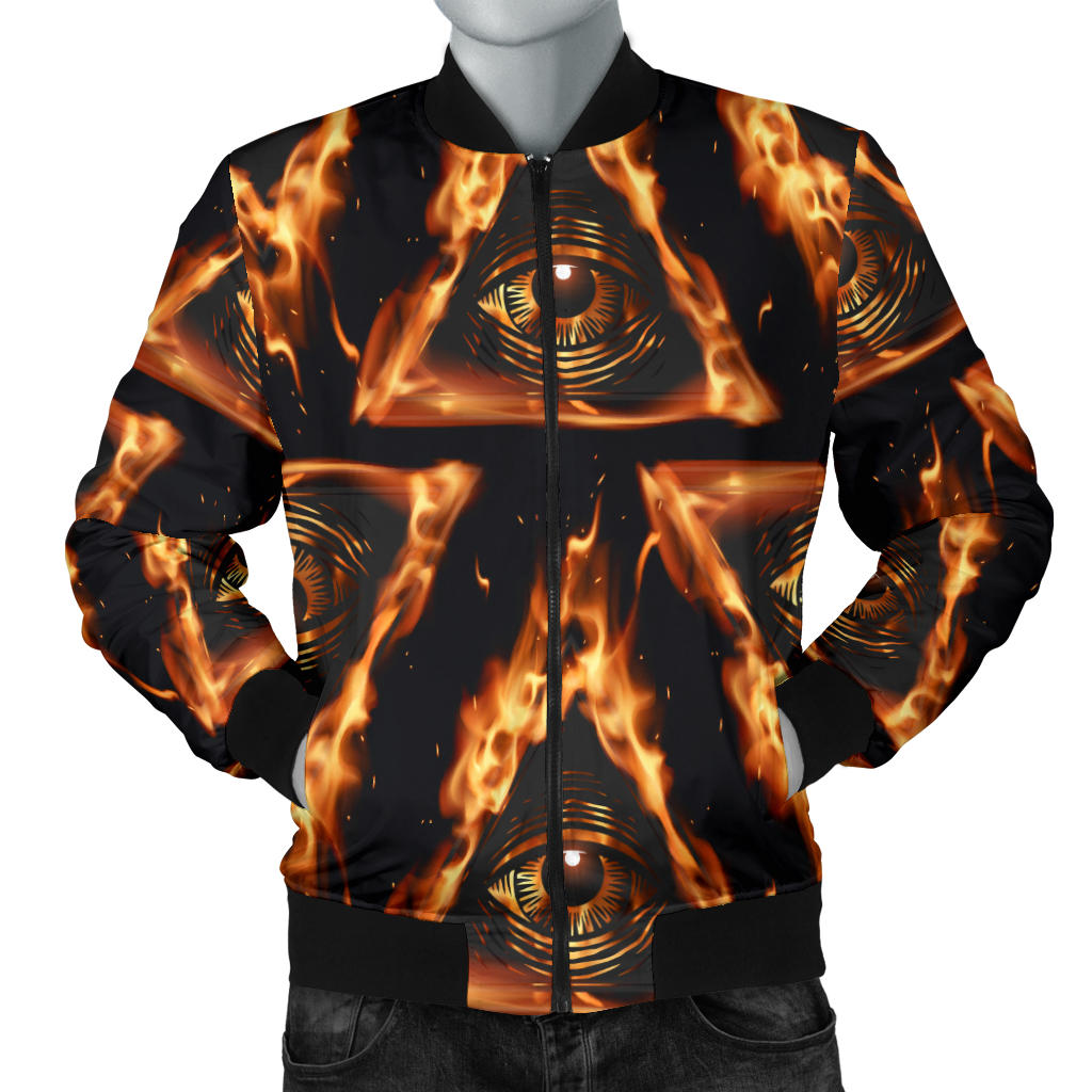 Eye of Horus in Flame Print Men Bomber Jacket