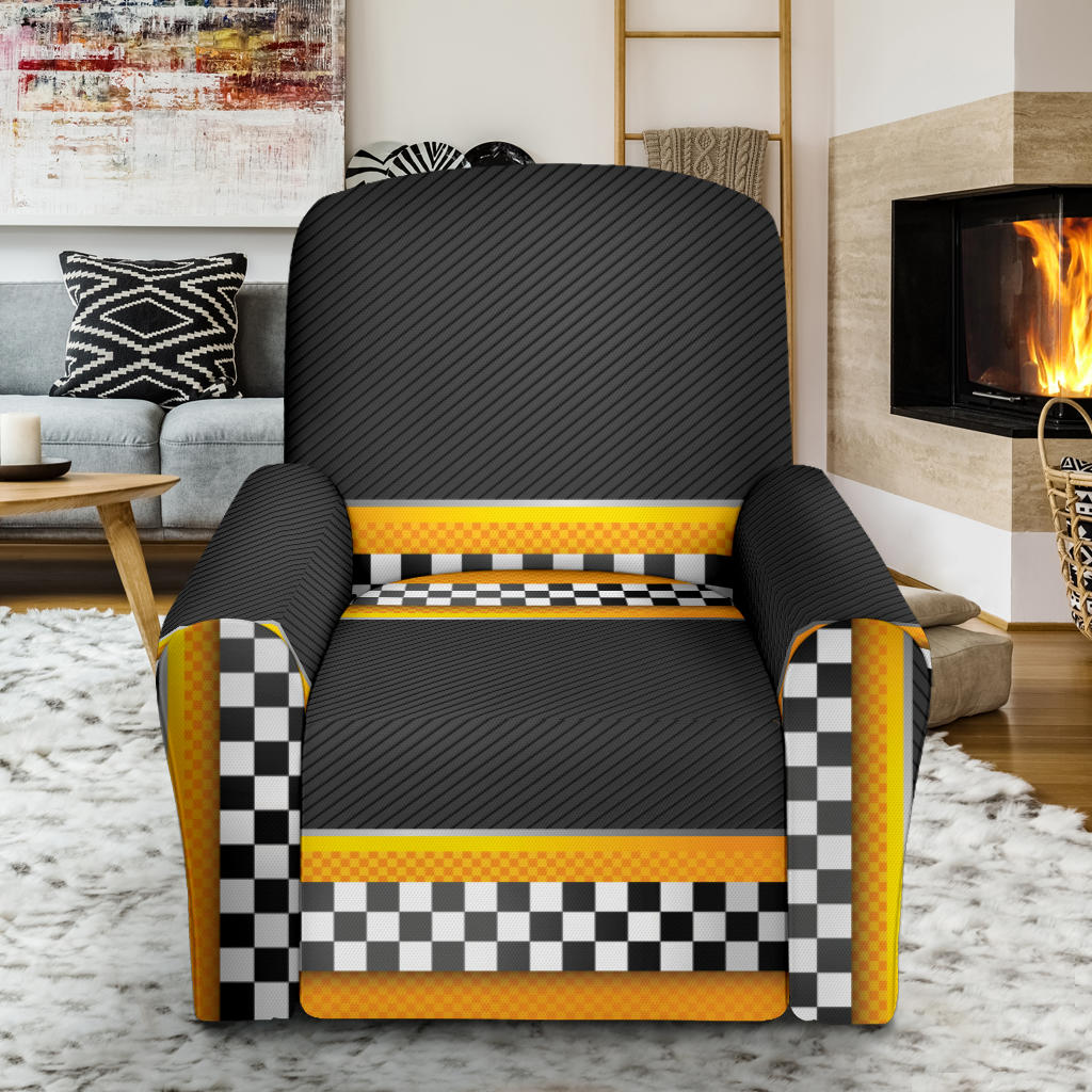 Checkered Pattern Print Design 01 Recliner Slipcover with Pocket