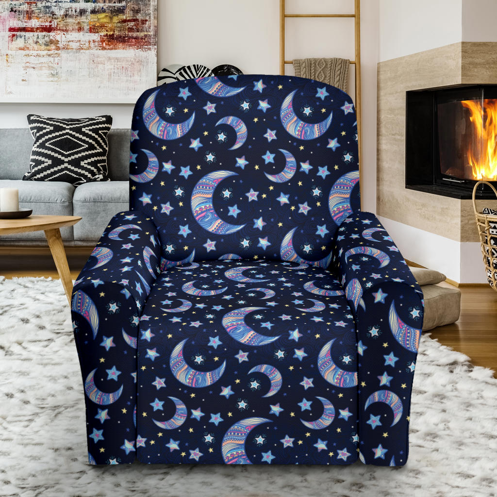 Celestial Moon Pattern Print Design 03 Recliner Slipcover with Pocket