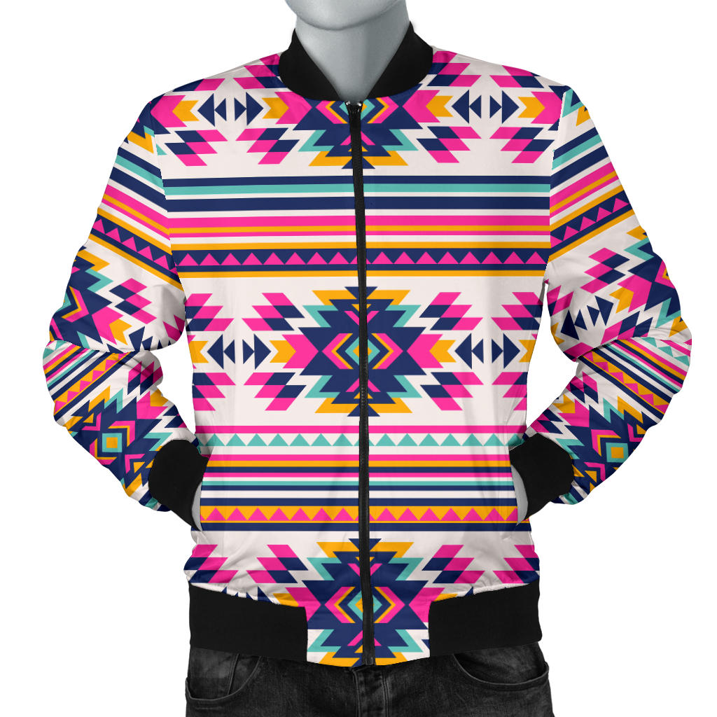 Indian Navajo Neon Themed Design Print Men Bomber Jacket
