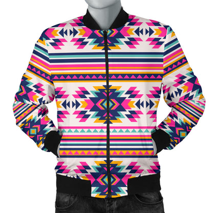 Indian Navajo Neon Themed Design Print Men Bomber Jacket
