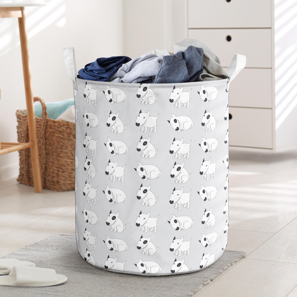 Bull Terrier hand draw Print Pattern Laundry Basket