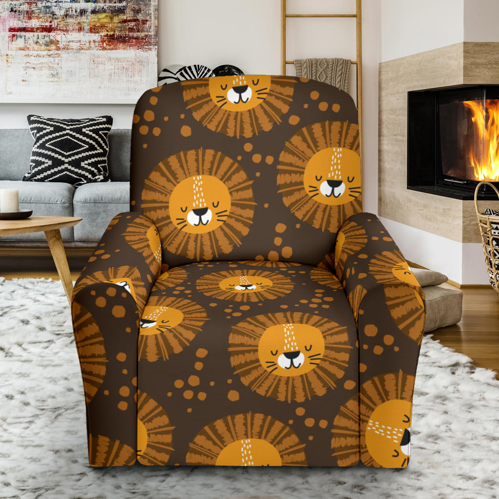 Lion Cartoon Pattern Print Design 01 Recliner Slipcover with Pocket