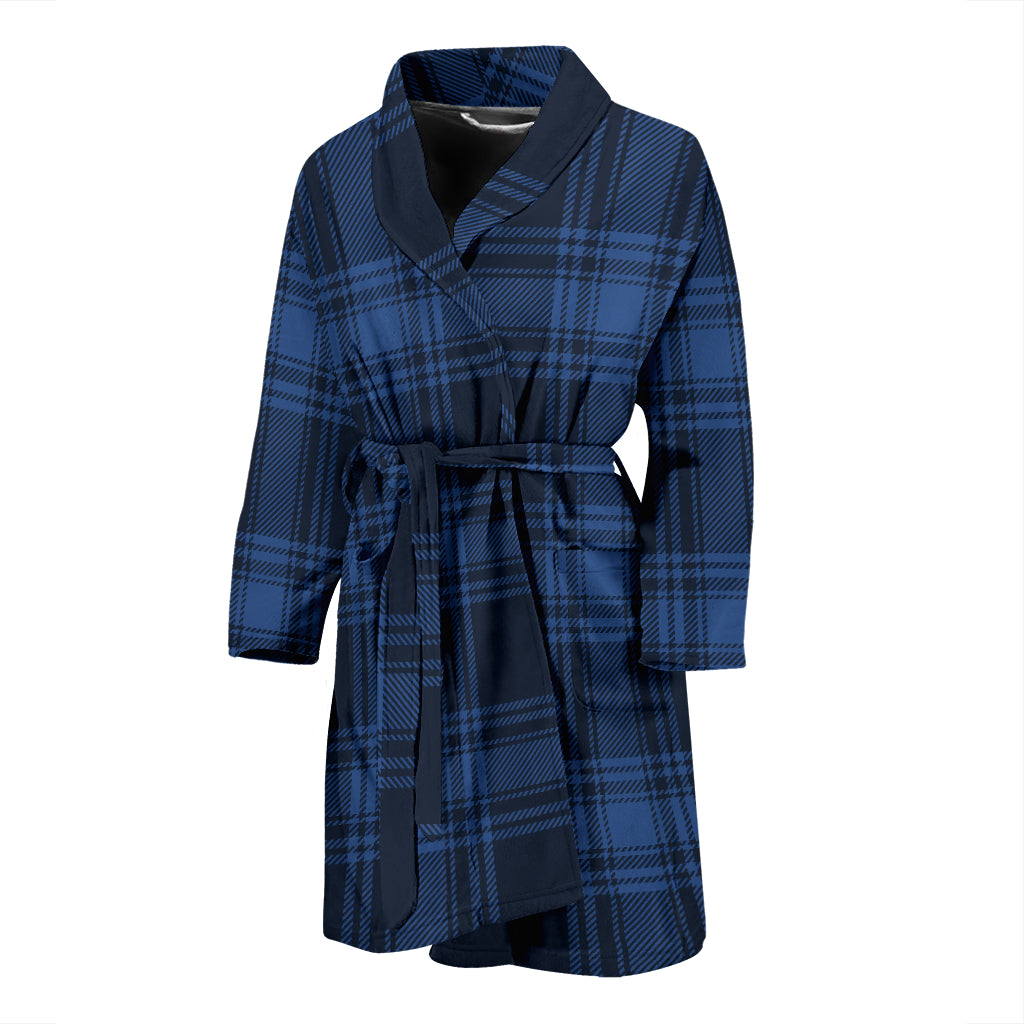 Tartan Blue Print Design LKS304 Men Bathrobe
