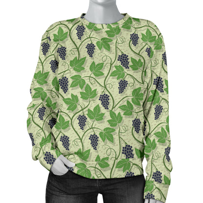 Wine Grape Thmed Print Women Long Sleeve Sweatshirt