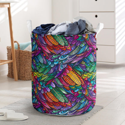 Feather Multicolor Design Print Laundry Basket