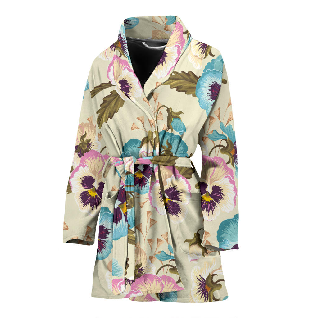 Pansy Pattern Print Design A02 Women Bathrobe