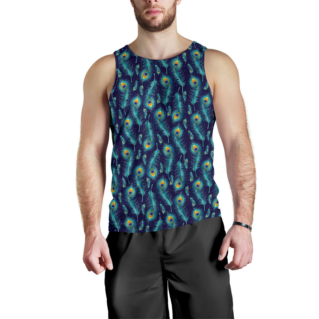 Peacock Feather Blue Design Print Men Tank Top