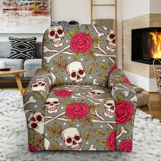 Skull Bone Rose Print Design LKS303 Recliner Slipcover with Pocket