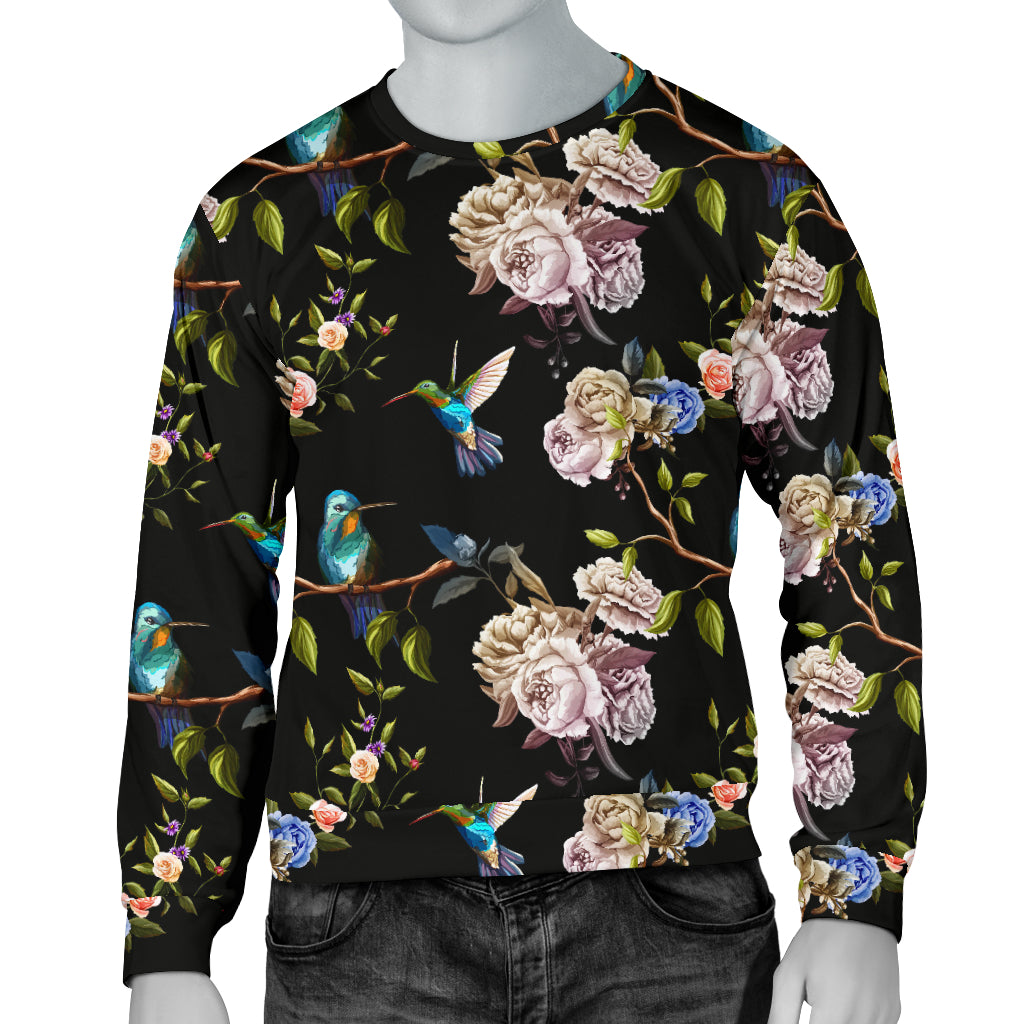 Hummingbird Flower Themed Print Men Long Sleeve Sweatshirt
