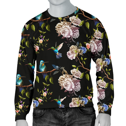 Hummingbird Flower Themed Print Men Long Sleeve Sweatshirt