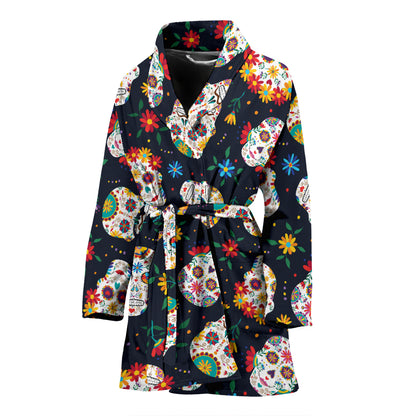 Sugar Skull Print Design LKS305 Women Bathrobe
