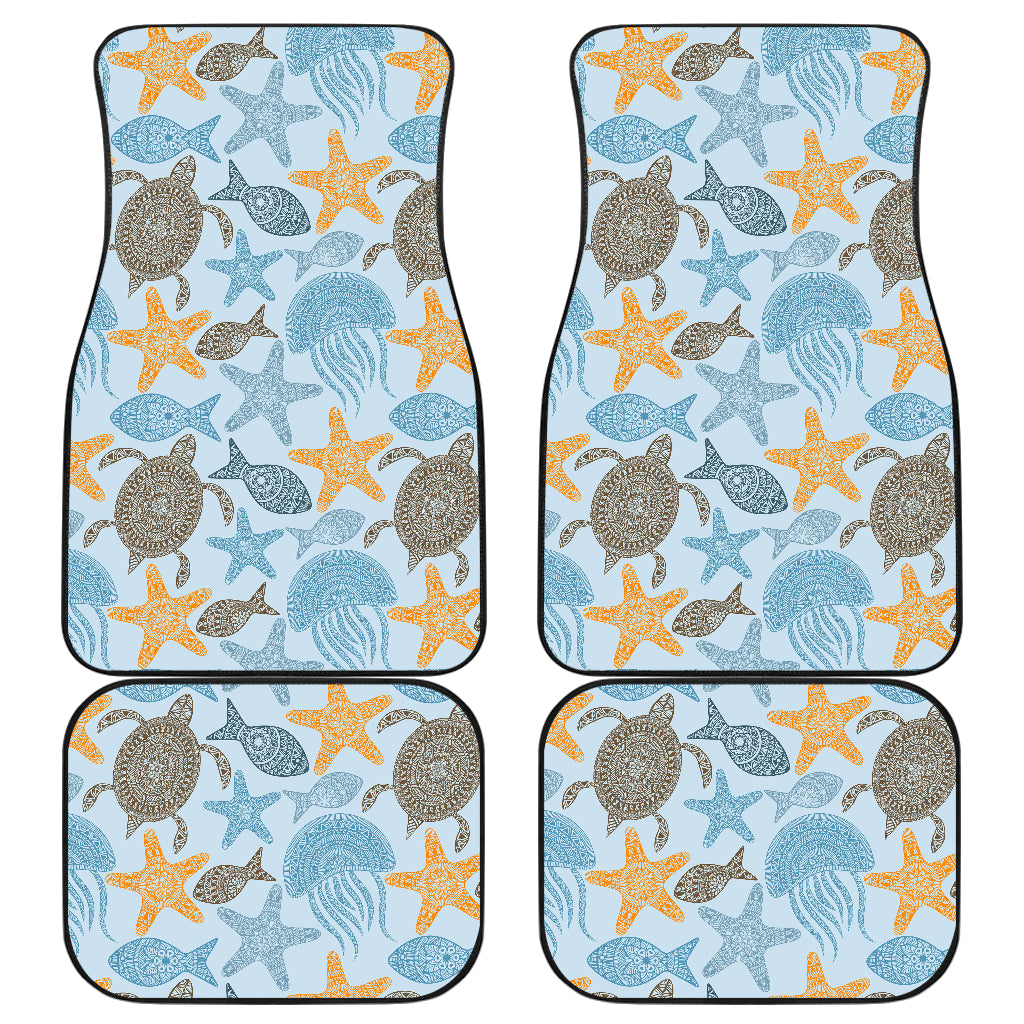 Polynesian Jellyfish Turtle Print Car Floor Mats Front Back