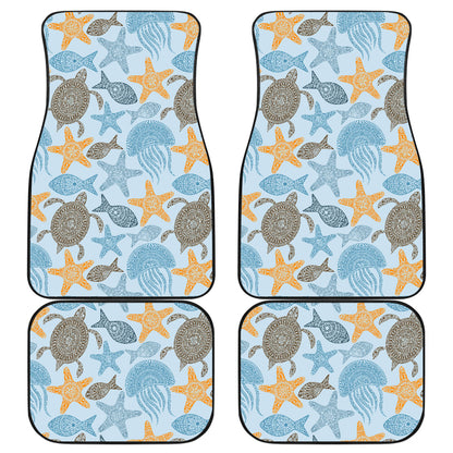 Polynesian Jellyfish Turtle Print Car Floor Mats Front Back