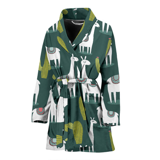 Llama Cactus Pattern Print Design 02 Women Bathrobe