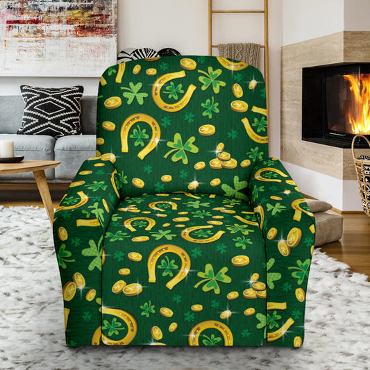 Shamrock Horse Shoes Saint Patrick's Day Print Design LKS307 Recliner Slipcover with Pocket