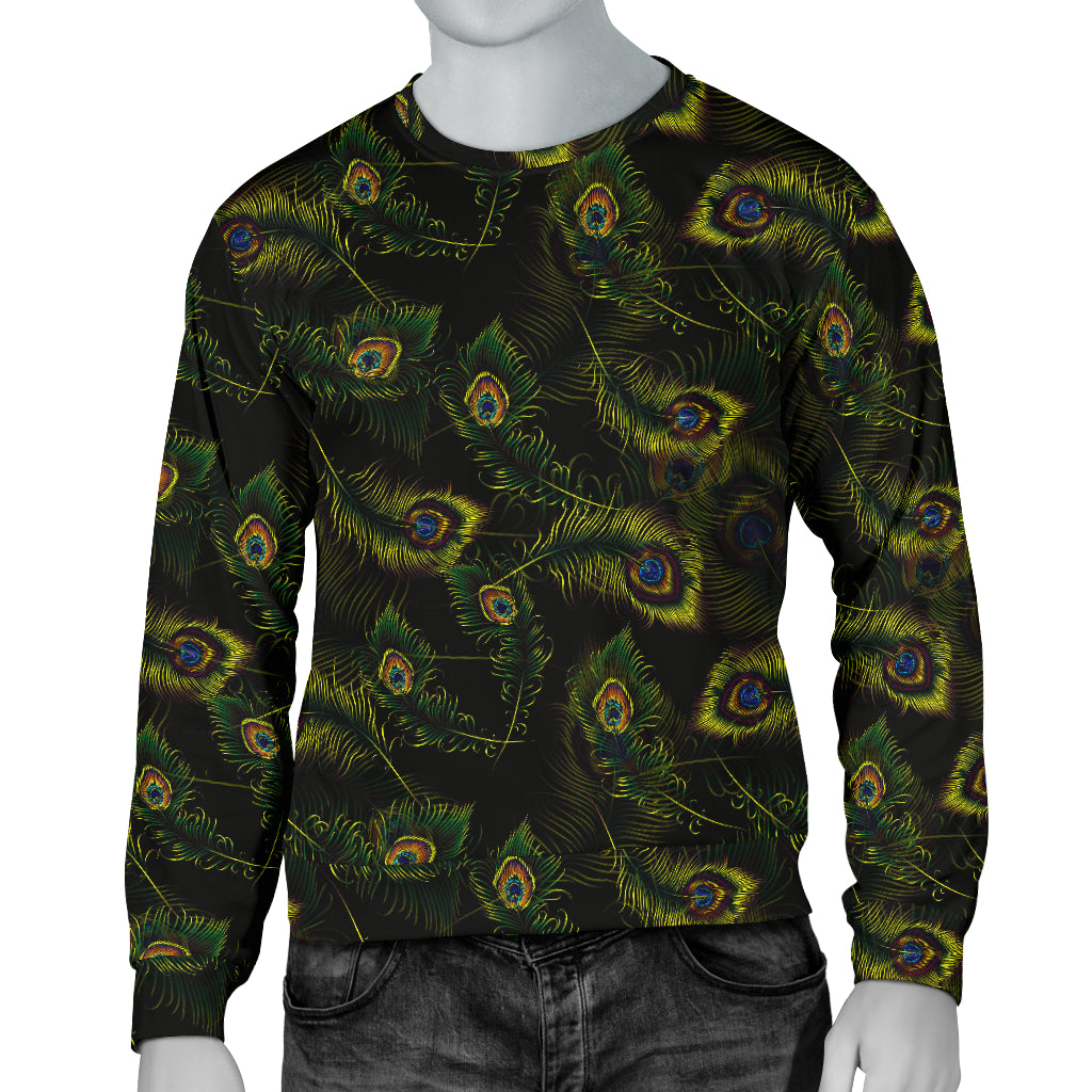 Peacock Feather Pattern Design Print Men Long Sleeve Sweatshirt