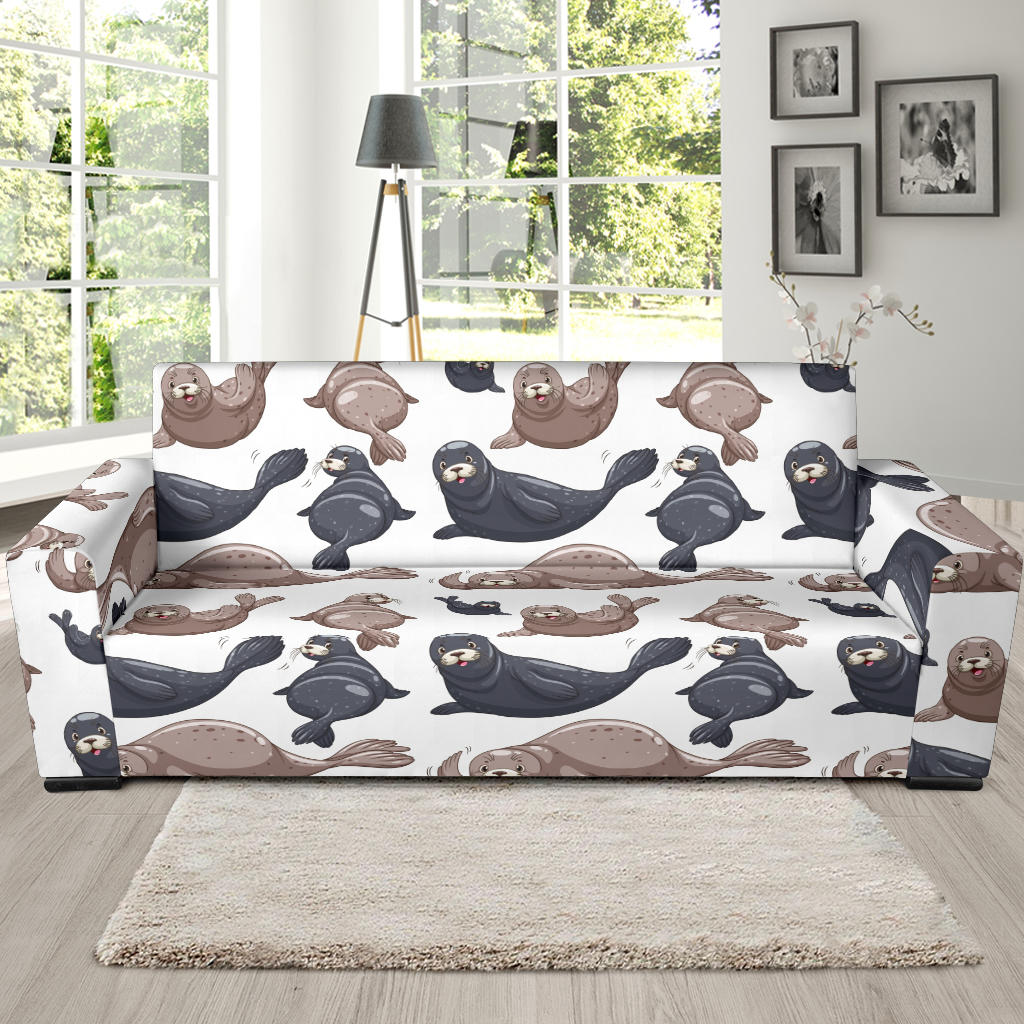 Sea Lion Pattern Print Design 02 Sofa Slipcover