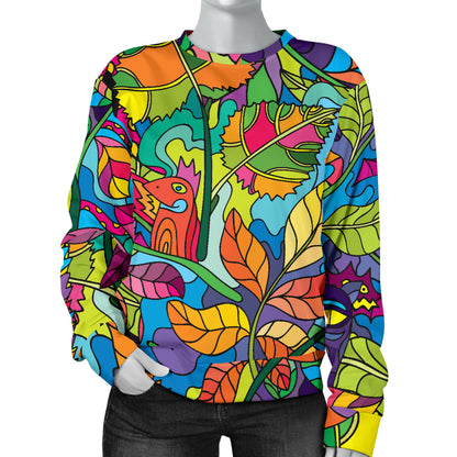 Psychedelic Trippy Flower Print Women Long Sleeve Sweatshirt