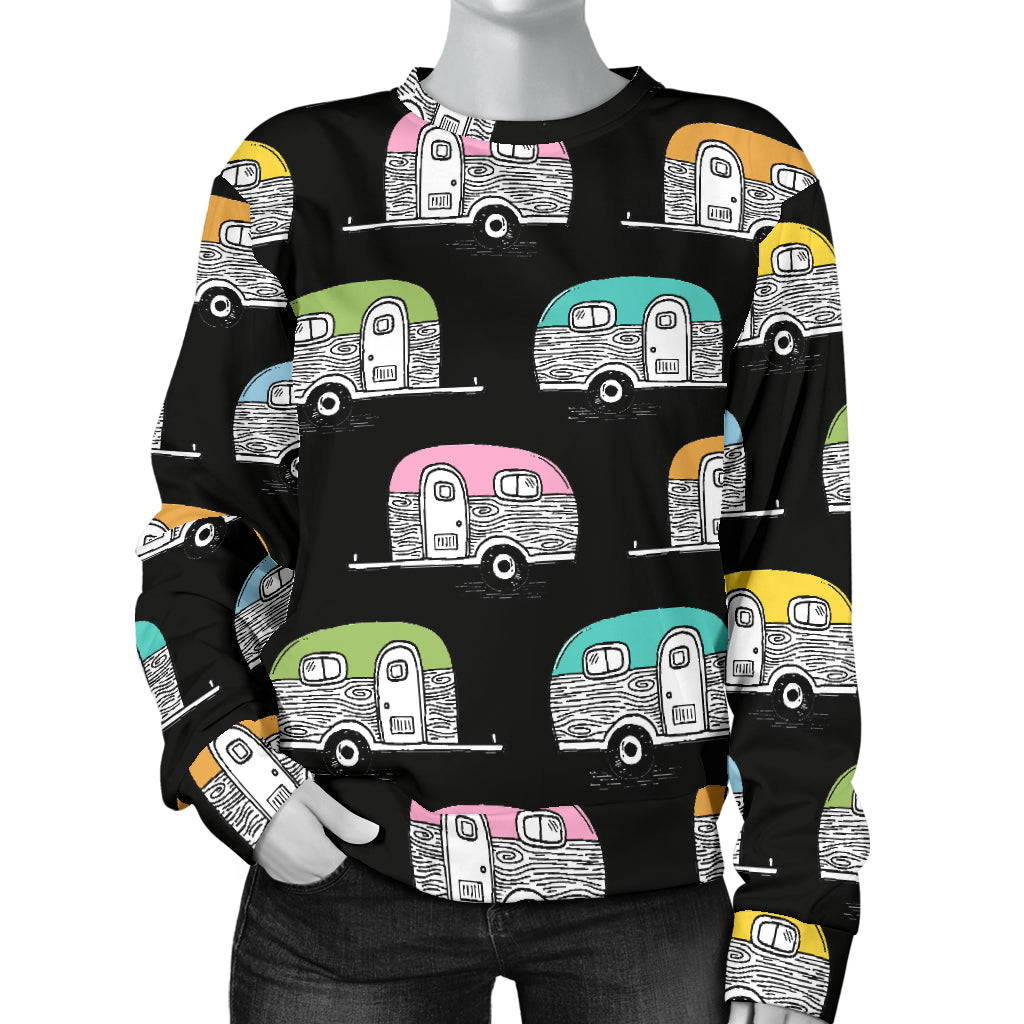 Camper Pattern Camping Themed No 2 Print Women Long Sleeve Sweatshirt