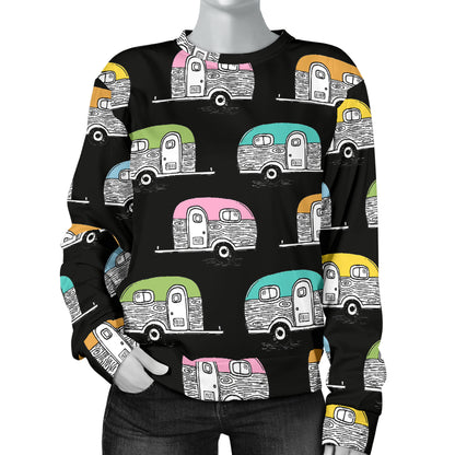 Camper Pattern Camping Themed No 2 Print Women Long Sleeve Sweatshirt