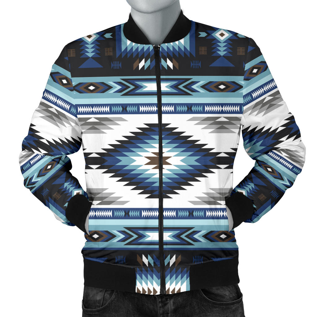 Navajo Dark Blue Print Pattern Men Bomber Jacket