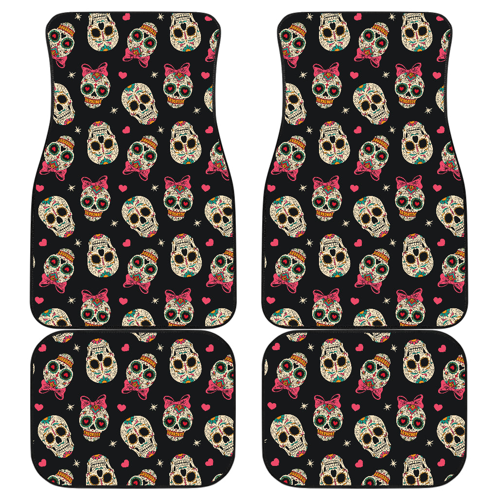 Sugar Skull Pink Bow Themed Print Car Floor Mats Front Back