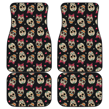 Sugar Skull Pink Bow Themed Print Car Floor Mats Front Back
