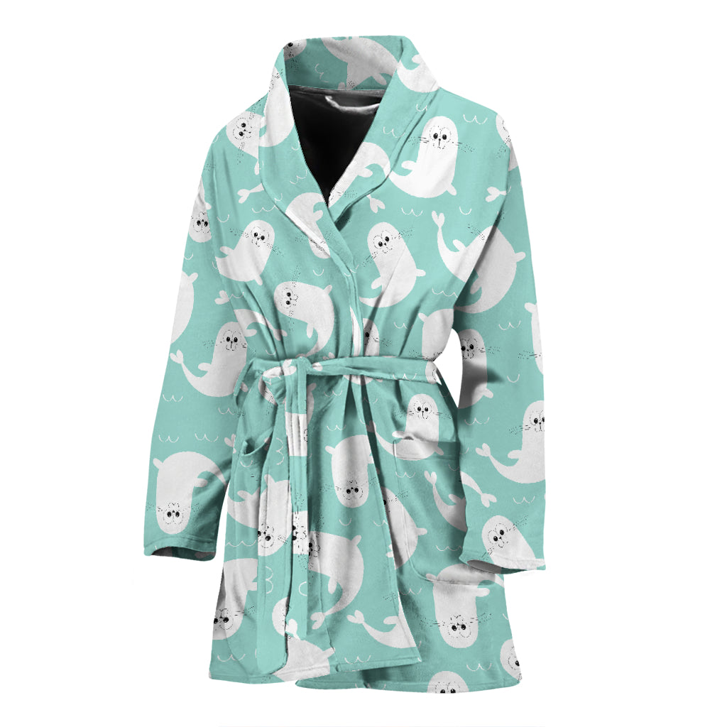 Sea Lion Print Design LKS401 Women Bathrobe