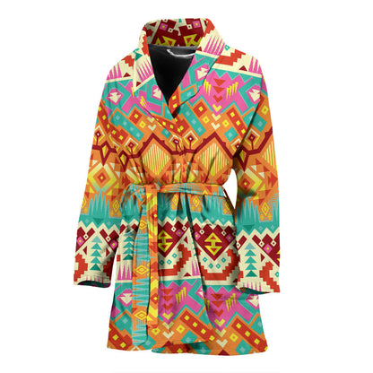 Aztec Pattern Print Design 03 Women Bathrobe