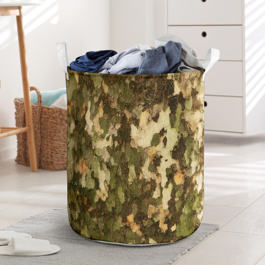 Camo Realistic Tree Texture Print Laundry Basket