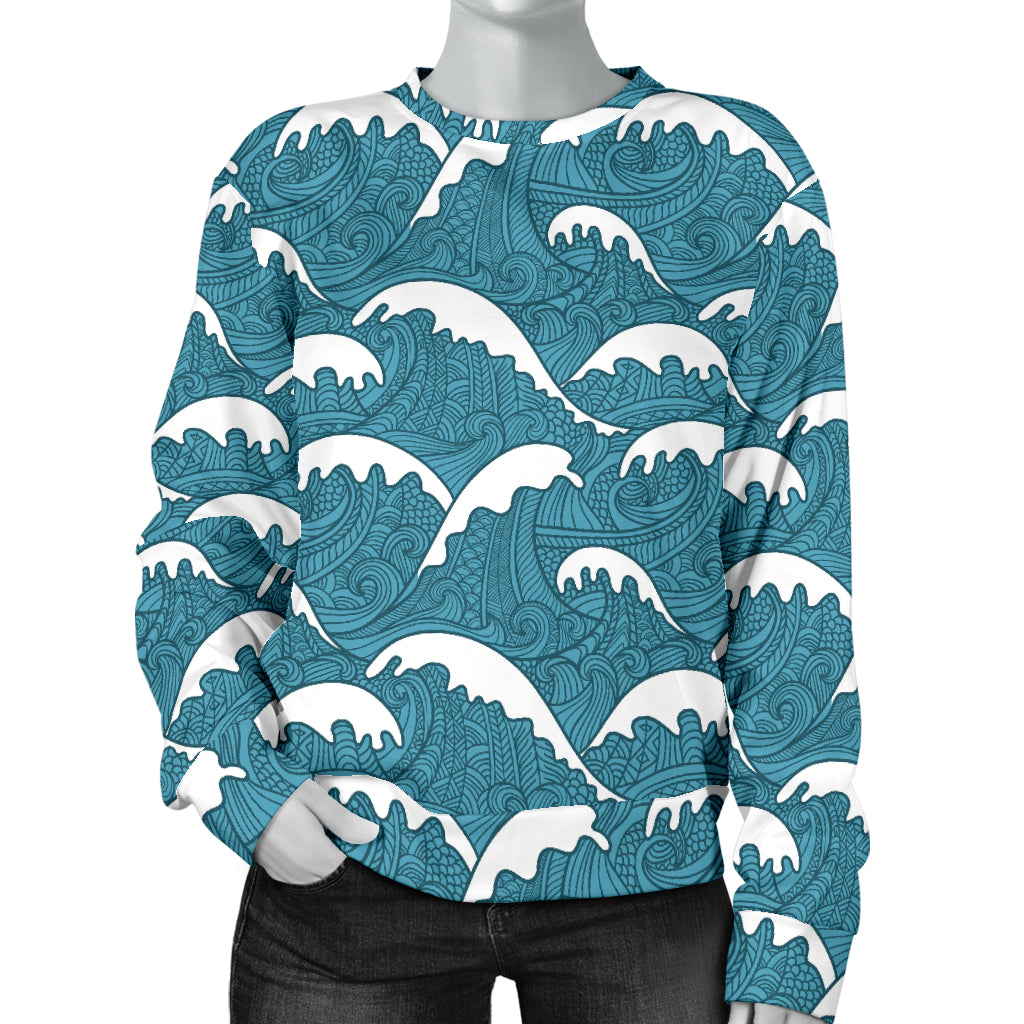 Surf Wave Tribal Design Women Long Sleeve Sweatshirt