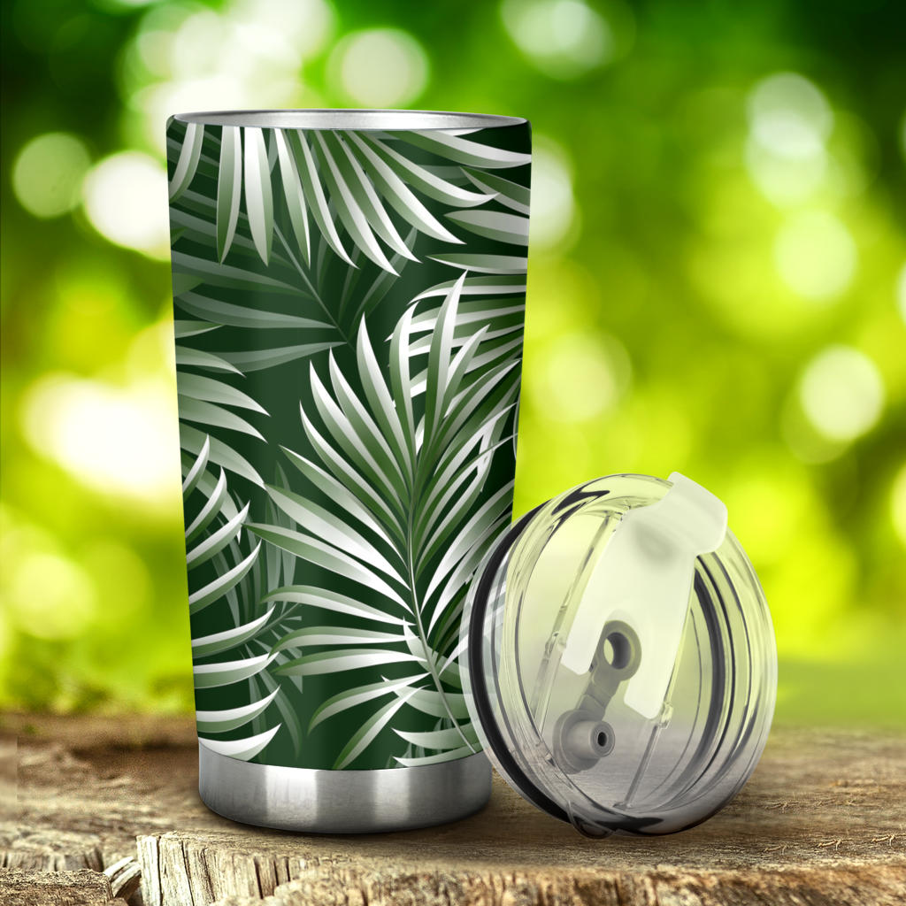 White Green Tropical Palm Leaves Tumbler
