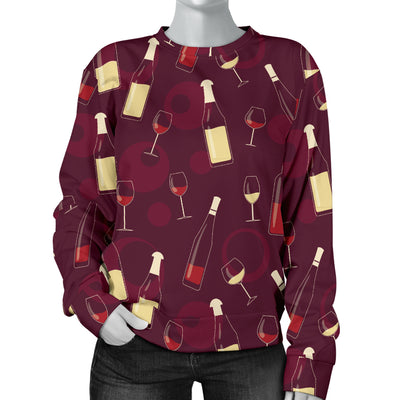 Wine Themed Pattern Print Women Long Sleeve Sweatshirt