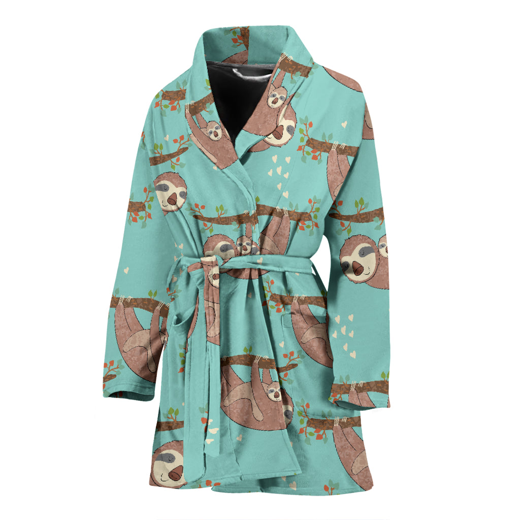 Sloth Print Design LKS302 Women Bathrobe