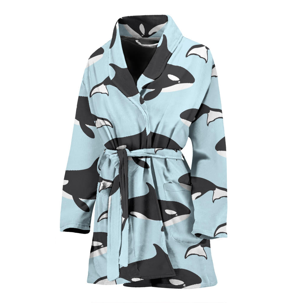 Killer Whale Pattern Print Design 01 Women Bathrobe