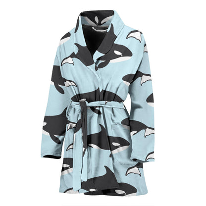 Killer Whale Pattern Print Design 01 Women Bathrobe