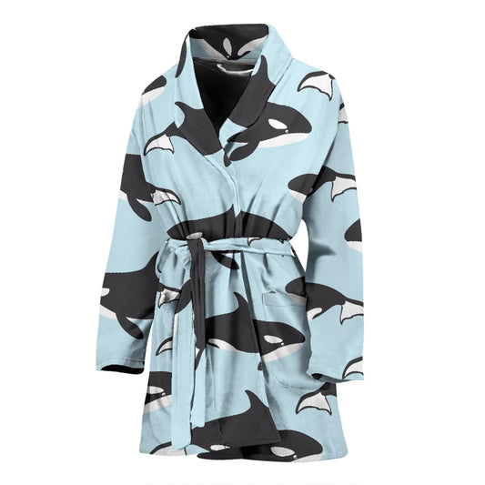 Killer Whale Pattern Print Design 01 Women Bathrobe
