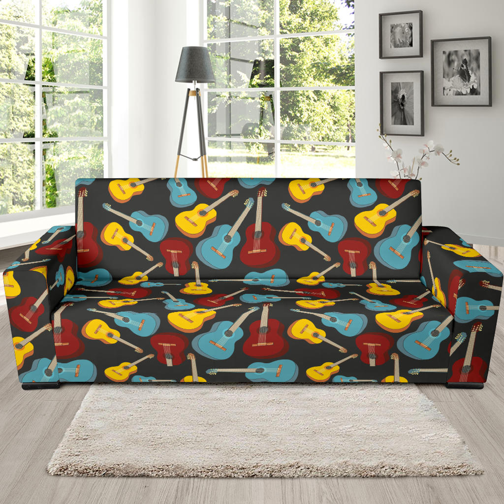 Acoustic Guitar Pattern Print Design 01 Sofa Slipcover