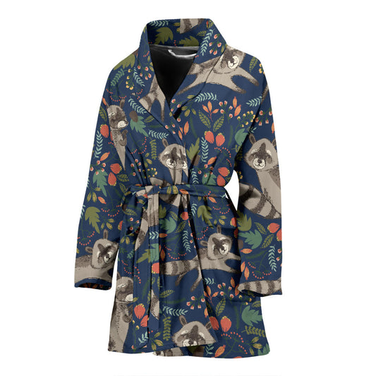 Raccoon Pattern Print Design A02 Women Bathrobe